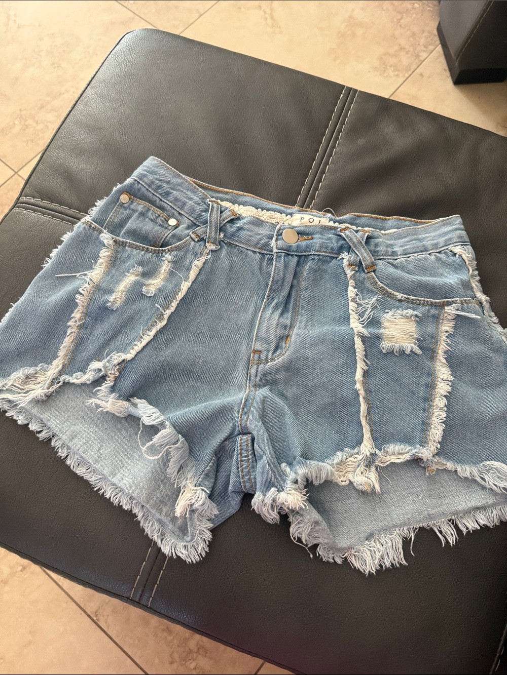 POL Light Blue Distressed Denim Cutoff Shorts